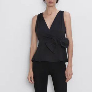 Zara Black Bow Waist Top - XS NWT